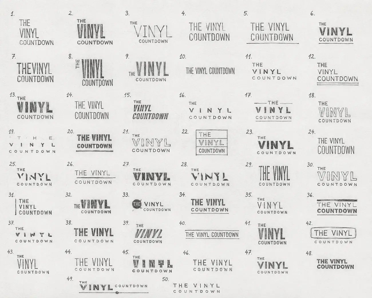 The Vinyl Countdown — 50 exploraciones de wordmark a mano