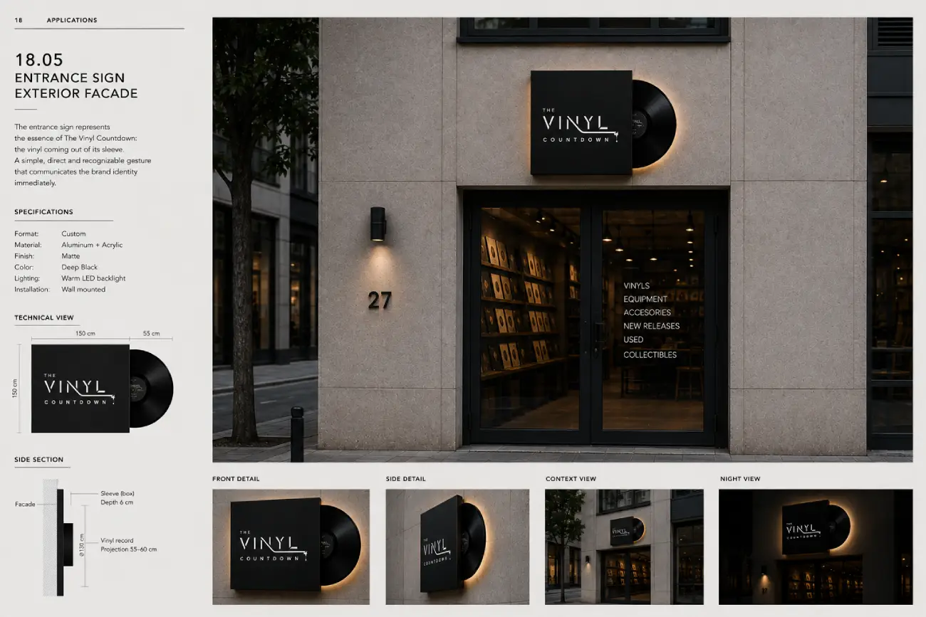 The Vinyl Countdown — letrero de entrada, fachada exterior
